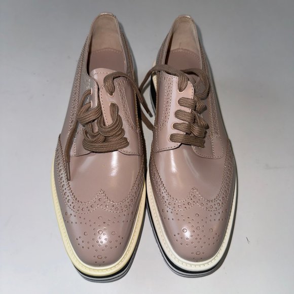 PRADA Brushed Perforated Leather Platform Jute Espadrille Brogue Loafers EU 38.5 - Picture 2 of 11